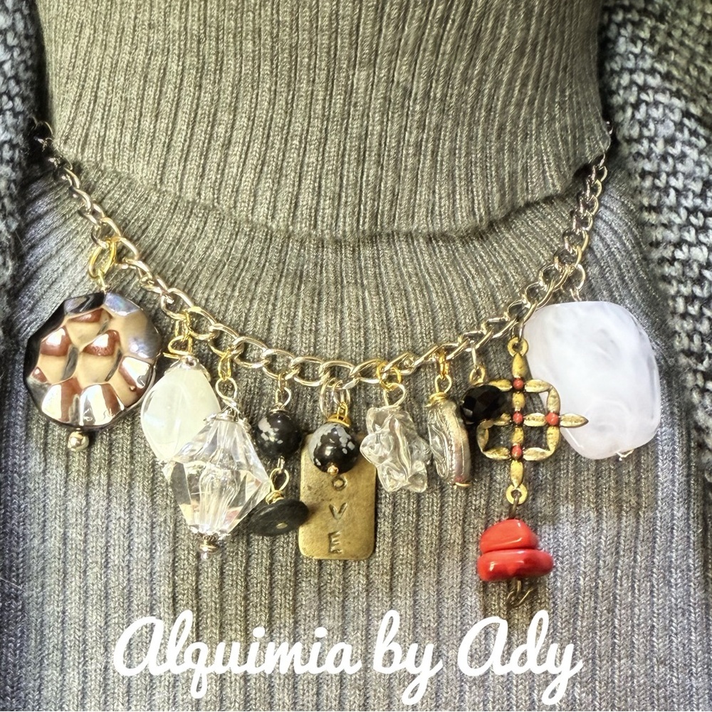 Alquimia Multicolor Charm Necklace with snowflake obsidian